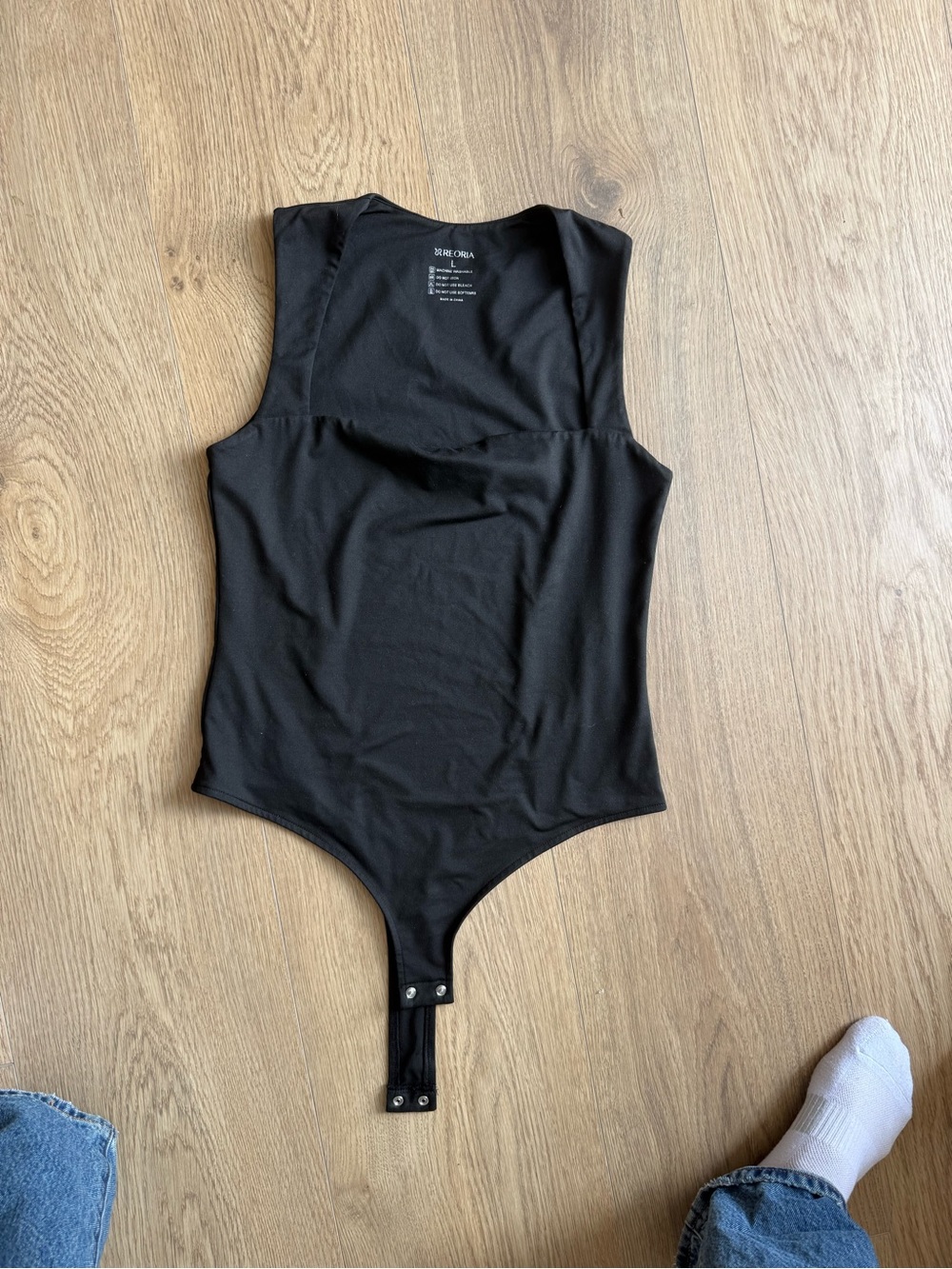 REORIA Black Square Neck Sleeveless Bodysuit Size Large L